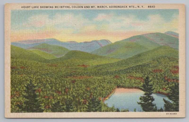 New York~Heart Lake & McIntyre Mt~Adirondacks~Mt-Top Vantage~Vintage Postcard 