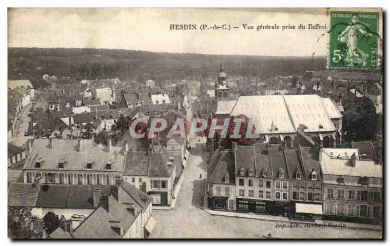 Old Postcard Hesdin Vue Generale Taking the Belfry