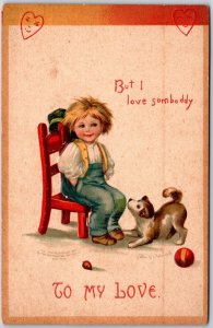 But I Love Somebody Little Boy With His Pet Dog Postcard