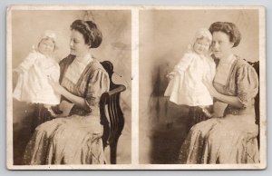 RPPC Lovely Mother Clara Rowlen and Child Sweet Baby Doll Face Postcard D29