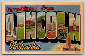 Large Letter Greetings From Lincoln, Nebraska- Postcard