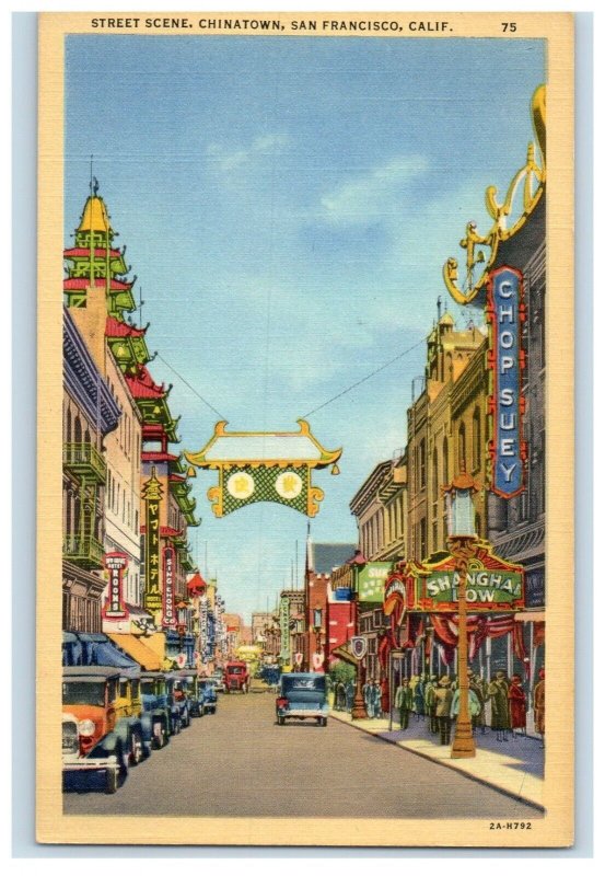 c1940 Street Scene Chinatown San Francisco California CA Vintage Postcard 