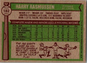 1976 Topps Baseball Card Harry Rasmussen St Louis Cardinals  sk12325