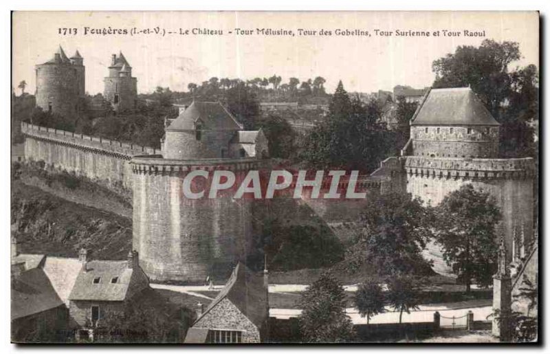 Old Postcard Fougeres Chateau Tour Melusine Tower Goblin Tower and Tower Raou...