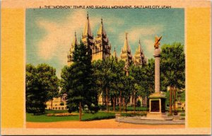 Mormon Temple Seagull Monument Salt Lake City Utah UT Linen Postcard VTG UNP WOB 