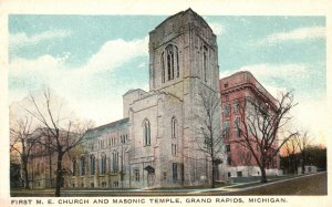 Vintage Postcard 1920's First ME Church & Masonic Temple Grand Rapids Michigan