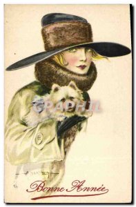 Postcard Old Dog Dogs Puppy Woman Happy new year