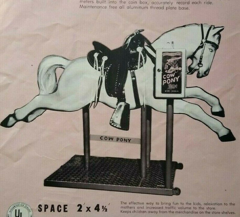 Cow Pony Ride FLYER Original Amusement Kiddie Horse Art Print 1950's All-Tech