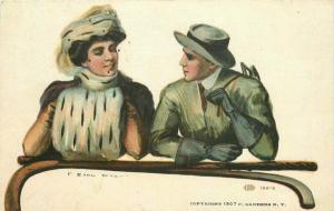 1907 Earl Christie Artist Fashion Woman Romance Fur muff Sanders Postcard