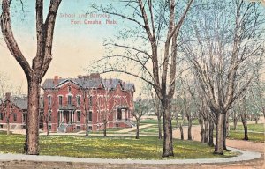 FORT OMAHA NEBRASKA~SCHOOL & BARRACKS~1909 POSTCARD