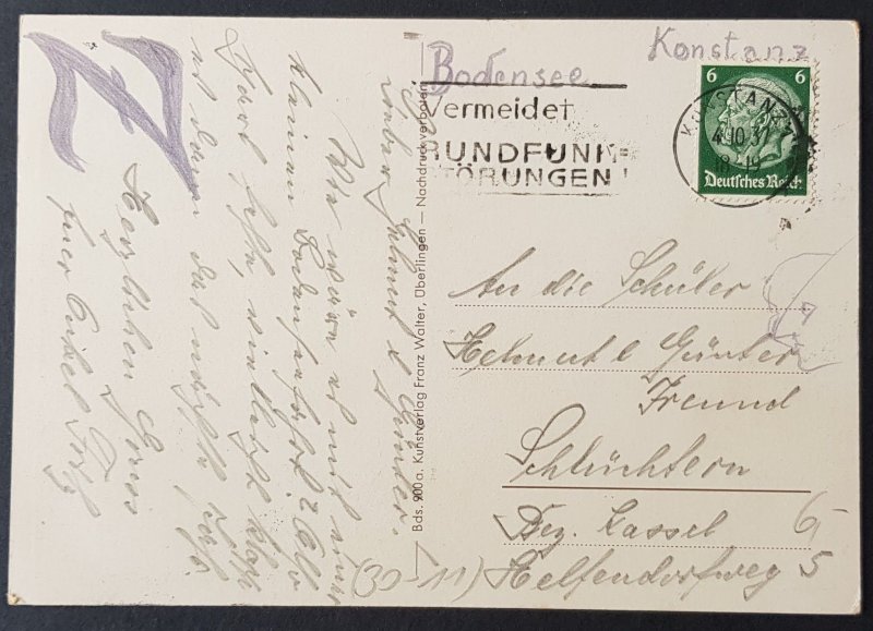 GERMAN EMPIRE THIRD 3rd REICH ORIGINAL CARD LAKE CONSTANCE (BODENSEE) 1935