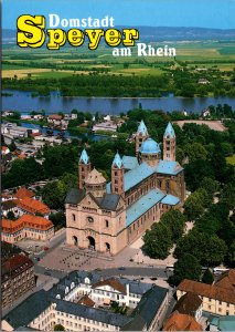 Postcard Germany Speyer Cathedral and city center with the Rhine River