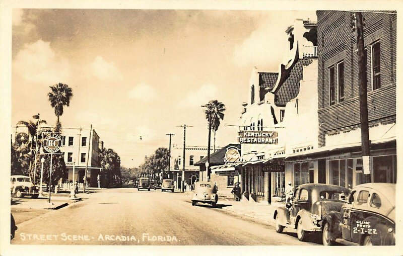 Arcadia FL Kentucky Restaurant Gas Station Taxi Cab Real Photo Postcard