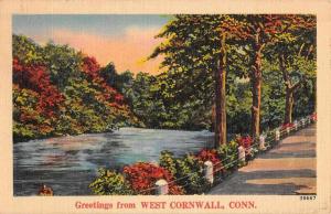 West Cornwall Connectict Waterfront Roadway Greeting Antique Postcard K72868