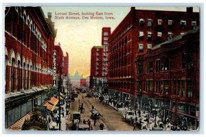 1910 Locust Street Looking East Sixth Avenue Des Moines Iowa IA Posted Postcard