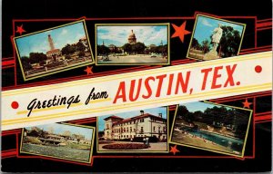 Vtg Greetings from Austin Texas TX Multiview Landmarks Postcard