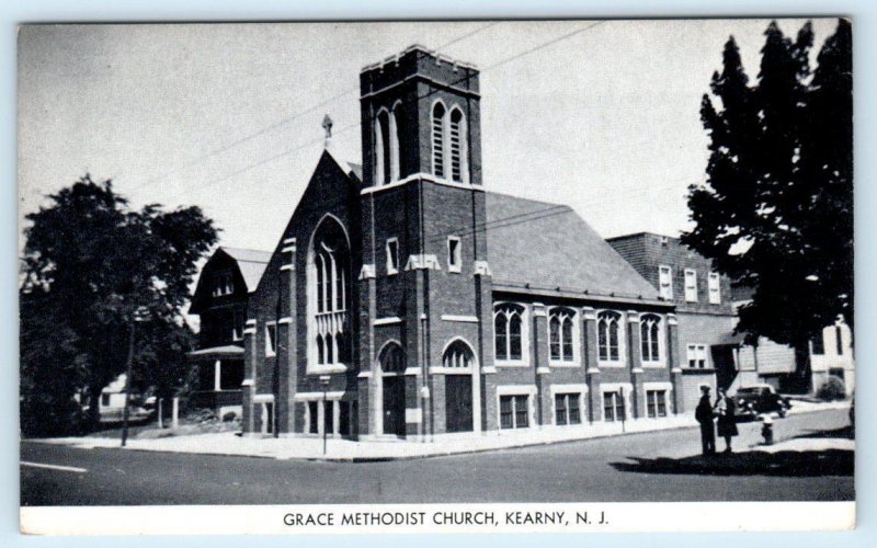 KEARNY, NJ New Jersey ~ GRACE METHODIST CHURCH c1940s Car Hudson County Postcard