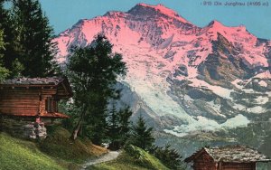 Vintage Postcard 1910's Overlooking Mountain Tops Native Houses Switzerland