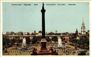 Trafalgar Square National Gallery London Divided Back Nelson’s Monument Postcard 