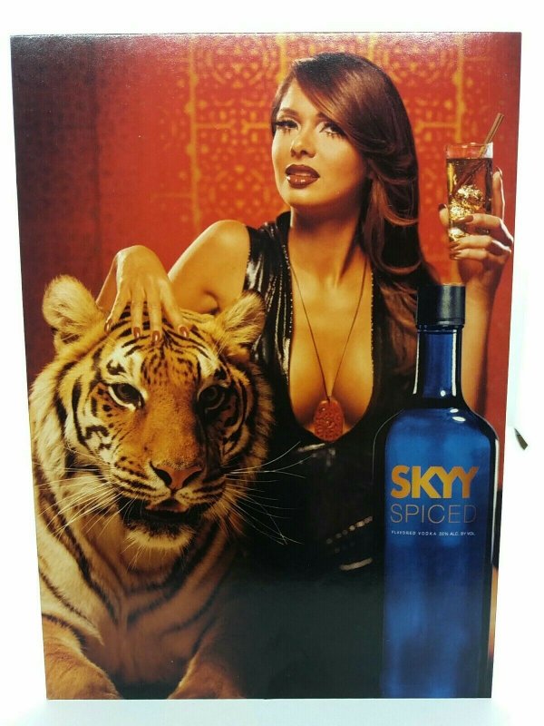 Sexy Lady with Tiger Skyy Spiced Vodka Vintage Advertising Postcard