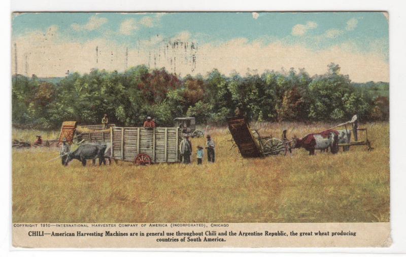 International Harvester Threshing Machines Farming Chile 1912 postcard