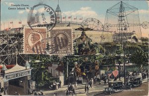 AMUSEMENT PARK, Coney Island NY, 1925 Photo Studio, Cars, Rides, Steeple Chase