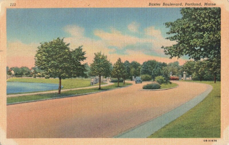 Postcard Baxter Boulevard Portland Maine