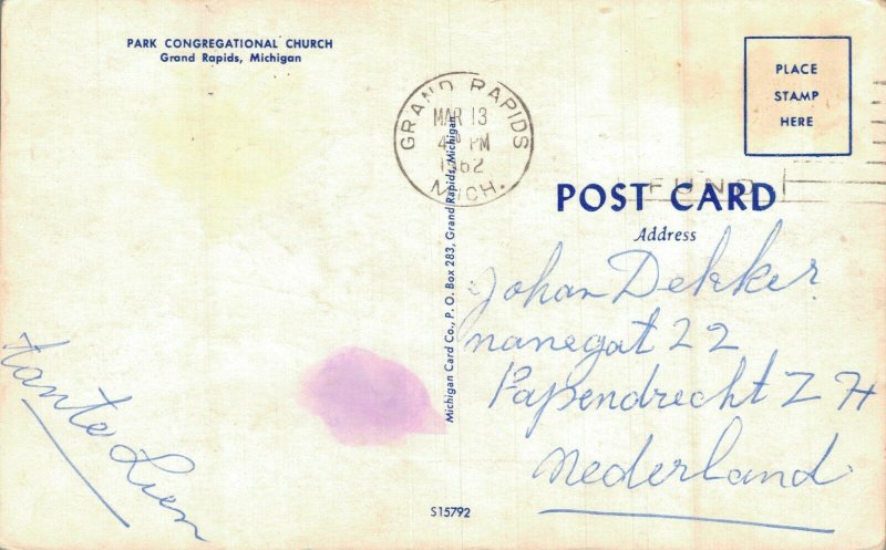 USA Park Congregational Church Grand Rapids Michigan Vintage Postcard 07.63