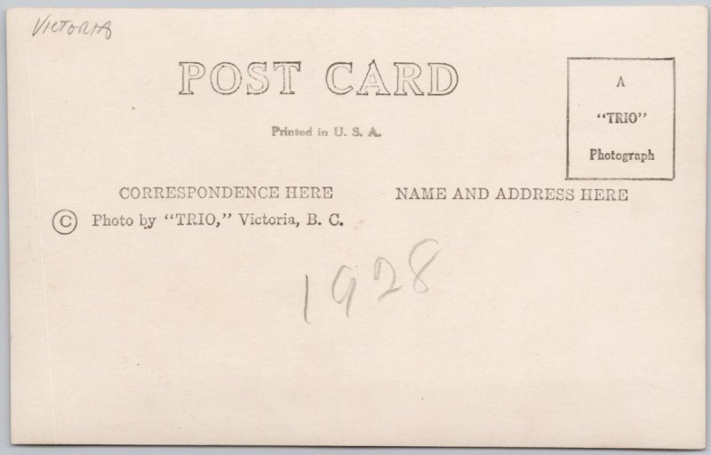 Victoria BC Boys School St. Michael's 1928 Trio Real Photo Postcard H79