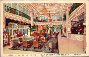 Illinois Chicago Hotel Atlantic Lobby Curteich