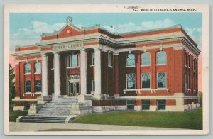 Lansing Michigan~Public Library Entrance~1920s Postcard