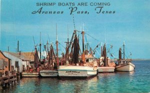 Texas Aransas Pass Postcard Shrimp Boats 1950s Seafood Industry 22-1306