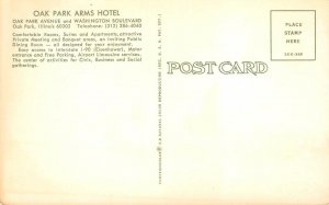 OAK PARK ARMS HOTEL Illinois Mid-Century Modern TV 1960s Vintage Postcard