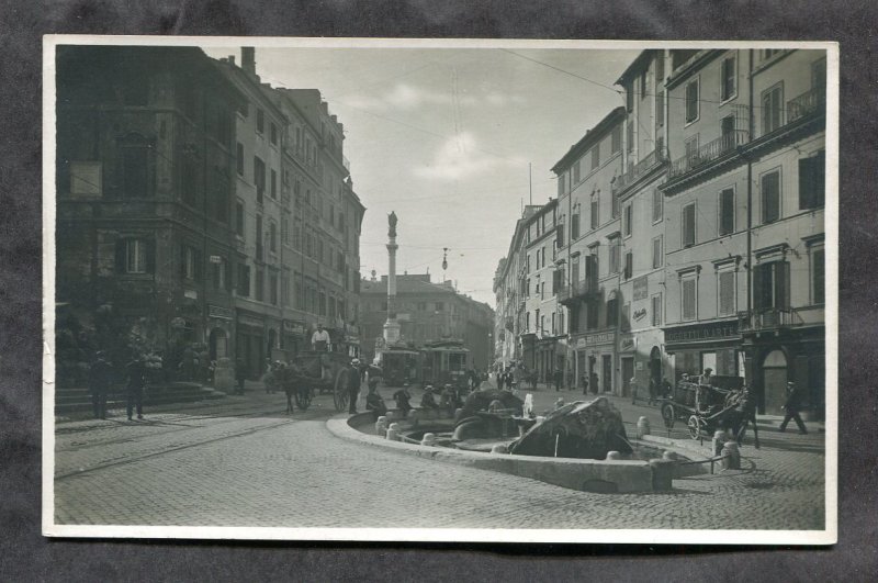 dc334 - ROMA Italy 1920s Piazza di Spagna. Stores. Trams. Real Photo Postcard