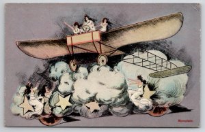 Fantasy Art Ladies Flying Monoplane Cloud Float Pop Parade Kansas Postcard M24