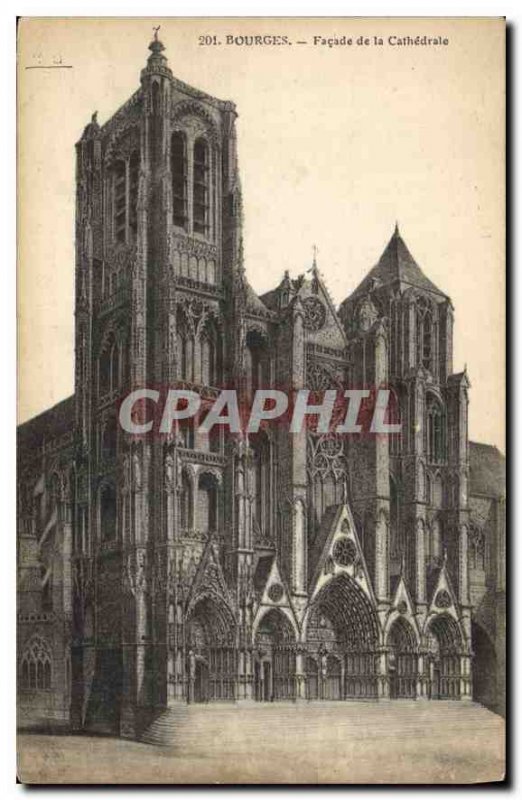 Old Postcard Bourges Facade of the Cathedral