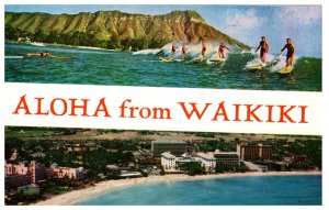 Hotels situated on the shores of Waikiki Hawaii Postcard Posted 1960