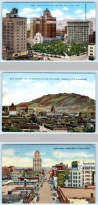 3 Postcards EL PASO, Texas TX ~ Birdseye, San Jacinto Plaza, Texas Street c1940s