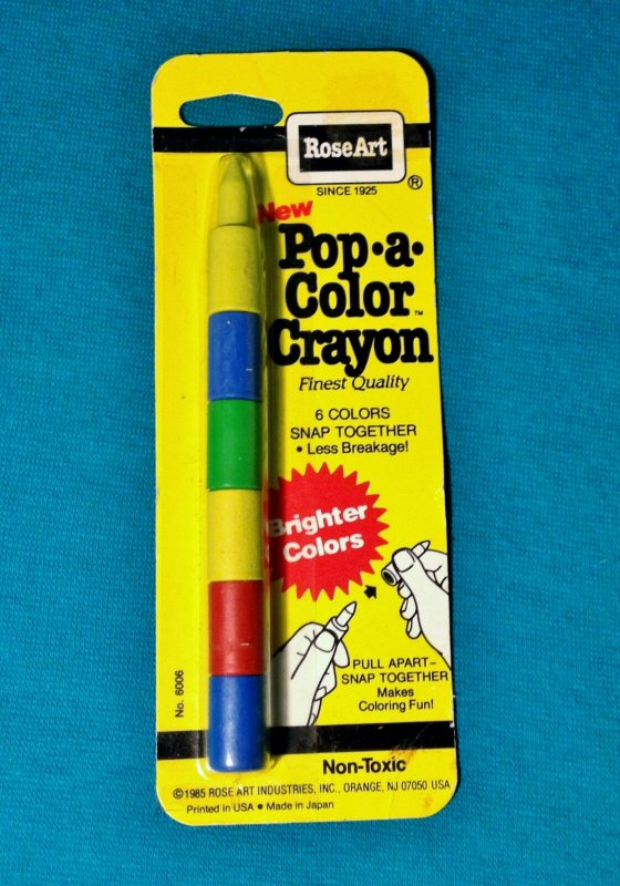 1985 Rose Art Vintage Pop-A-Color Crayon RARE 6 Colors Snap Together Retro Kids