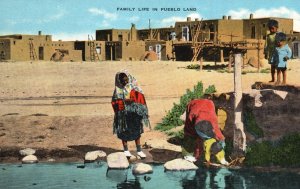 Vintage Postcard Normal Home Family Life Laughing Waters Taos Indian Pueblo NM