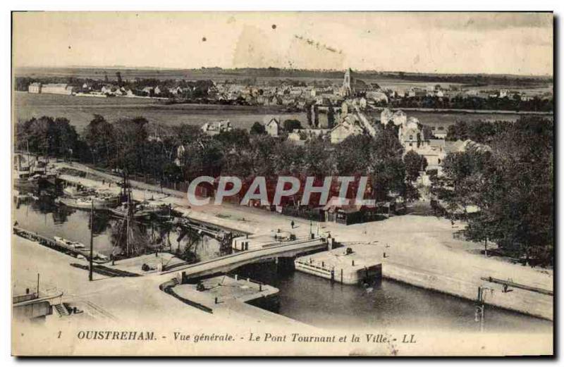 Old Postcard Ouistreham General view the swing bridge and the city