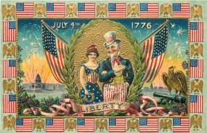 Patriotic, 4th of July, Uncle Sam, Flags,Cannon, Eagle, Embossed