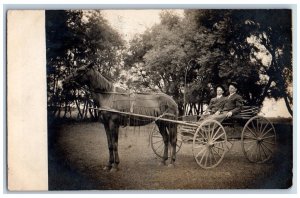 Kansett Iowa IA Postcard RPPC Photo Boys Riding Horse And Carriage c1910's