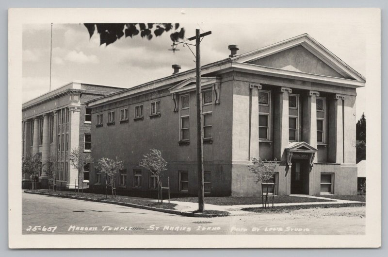 St Maries Idaho~Masonic Temple~Court House Behind~1950s RPPC 