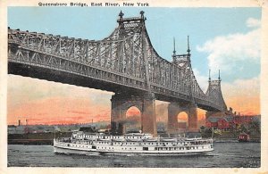 Queensboro Bridge, East River, NY USA Steamship Leaving Docks At Albany Ferry...