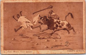 Morocco Mullov Melilla Caricature Bull Fighting Vintage Postcard C143