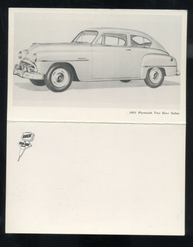 1951 PLYMOUTH TWO DOOR SEDAN VINTAGE CAR DEALER FOLDOUT ADVERTISING POSTCARD /51