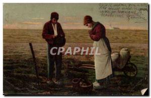 Farmers - Prayer - Clogs - Old Postcard