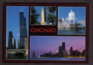 IL Sears Water Tower Buckingham Fountain Skyline Bldgs Chicago Illinois Postcard