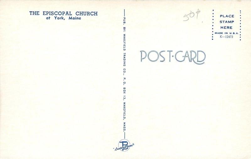 York Maine~The Episcopal Church~1950s Postcard